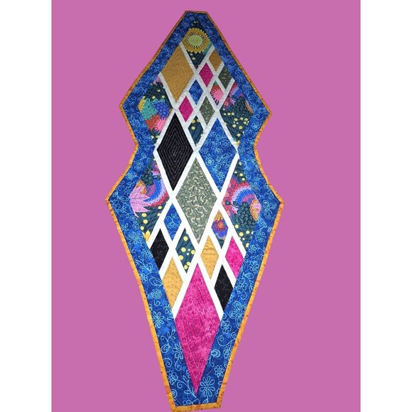 Handmade Quilted Table Runner With Diamond Pattern Floral Design - Picture 1 of 8